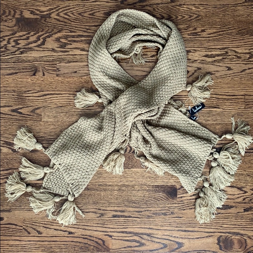 ✨SOLD✨ NWT Lulus Fringe & Pom Scarf in Beige